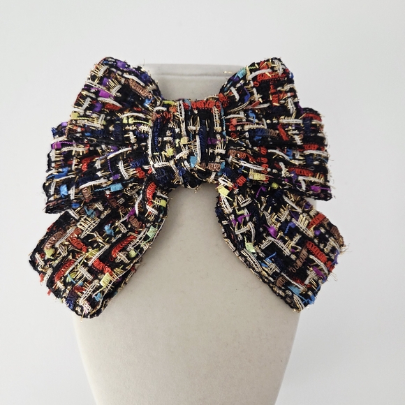 Multicolor Tweed bow brooch tie pin - Picture 4 of 11